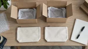 Two unbranded supplier samples beside separate plain cartons